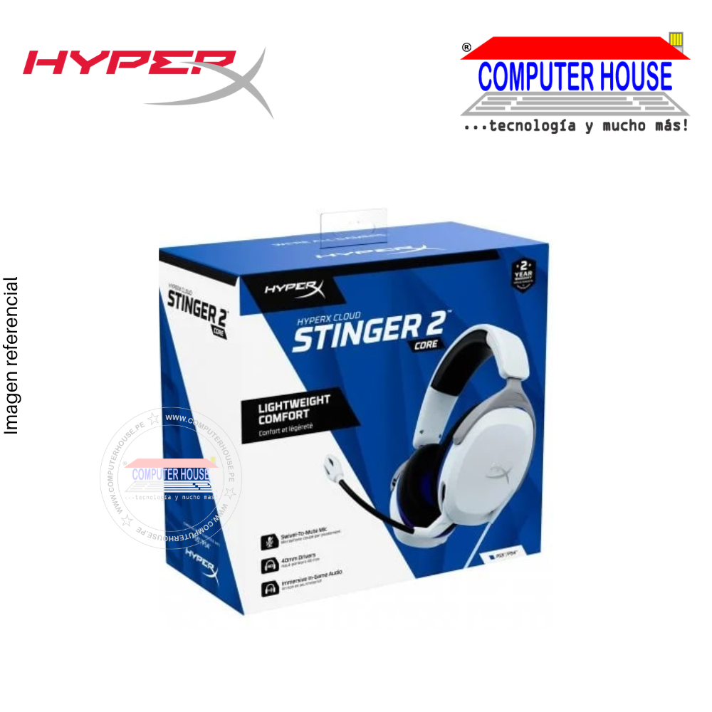 HYPERX Audifonos Cloud Stinger 2 Core alámbrico gamer blanco con micrófono (6H9B5AA)