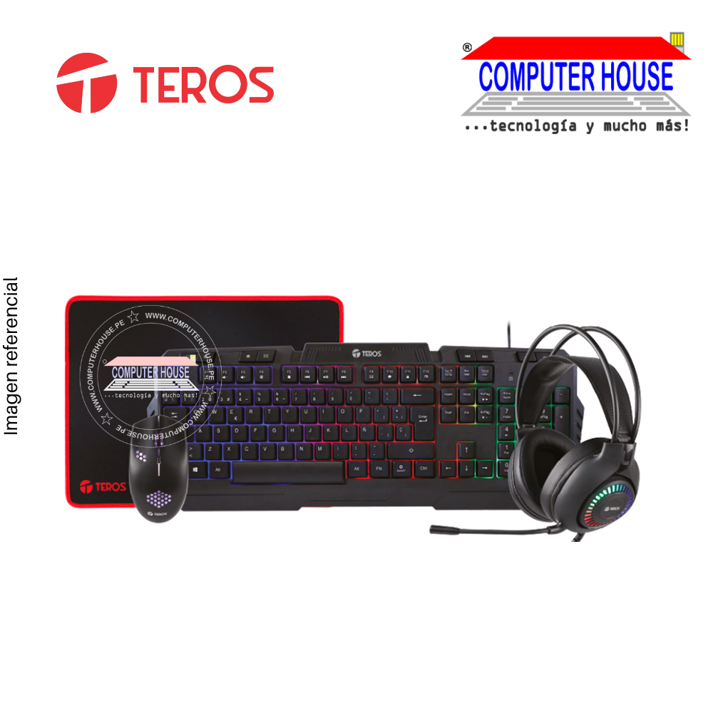 TEROS Kit alámbrico teclado mouse audífonos pad TE-4063N conexión USB.