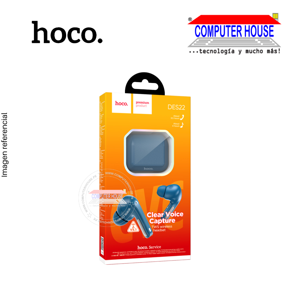 HOCO Audífono inalámbrico DES22 TWS con control táctil y estuche de carga conexión bluetooth.