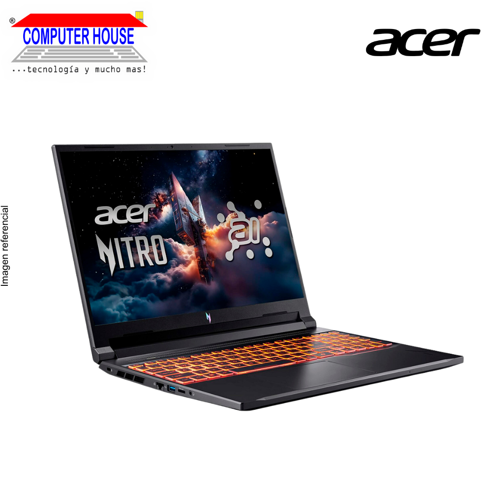 Laptop ACER Nitro V, Core 7-240H, RAM 16GB DDR5, SSD 512GB, Nvidia GeForce RTX5050 8GB, 16" FHD 180Hz, Teclado en Inglés, Windows 11.