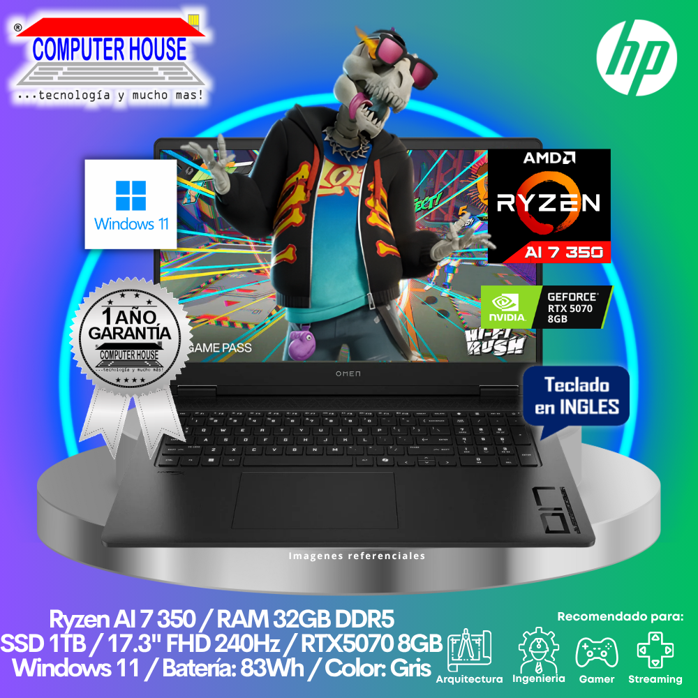 ASUS RogStrix Scar 17 Laptop, Ryzen 9-8940HS, 16GB DDR5 RAM, 1TB SSD, RTX5070 12GB Video, 16" FHD 165Hz, English Keyboard, Windows 11.