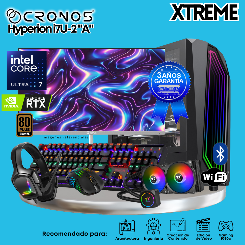 PC Xtreme CRONOS Hyperion U7-2 "A", 32GB DDR5 RAM, 1TB SSD, RTX5060 8GB, Liquid Cooling, 27″ FHD 165Hz Monitor, Wi-Fi &amp; Bluetooth.