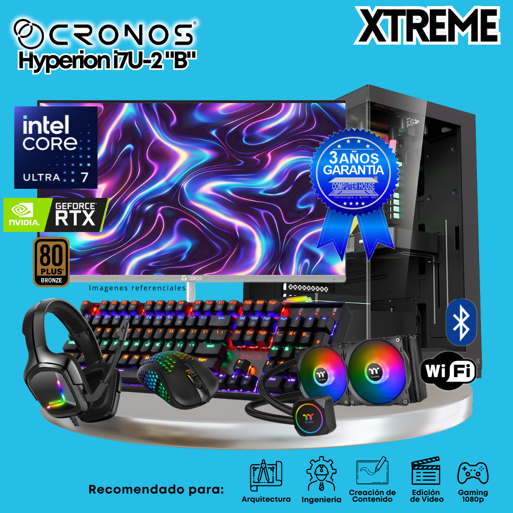 PC Xtreme CRONOS Hyperion U7-2 "B", 32GB DDR5 RAM, 2TB SSD, RTX5060 8GB, Liquid Cooling, 27″ FHD 240Hz Monitor, Wi-Fi &amp; Bluetooth.