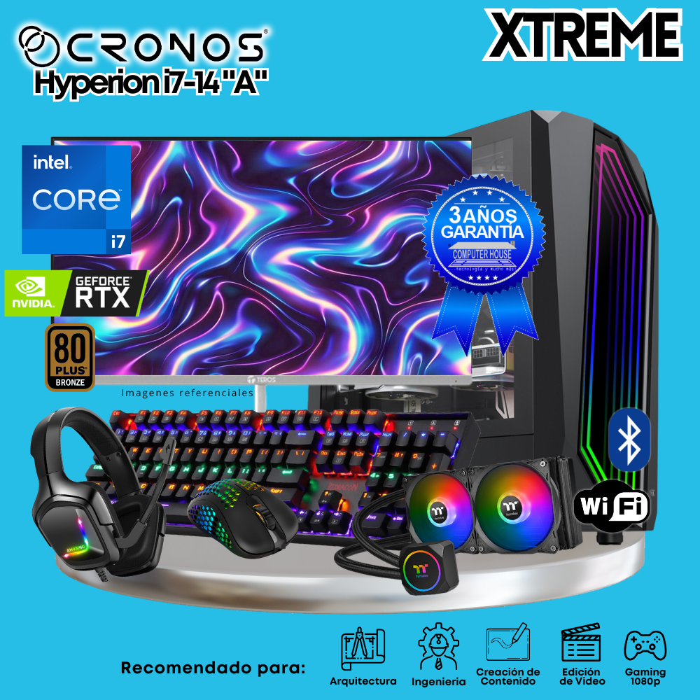 PC Xtreme CRONOS Hyperion i7-14 "A", 32GB DDR5 RAM, 1TB SSD, RTX5060 8GB, Liquid Cooling, 27″ FHD 165Hz Monitor, Wi-Fi &amp; Bluetooth.