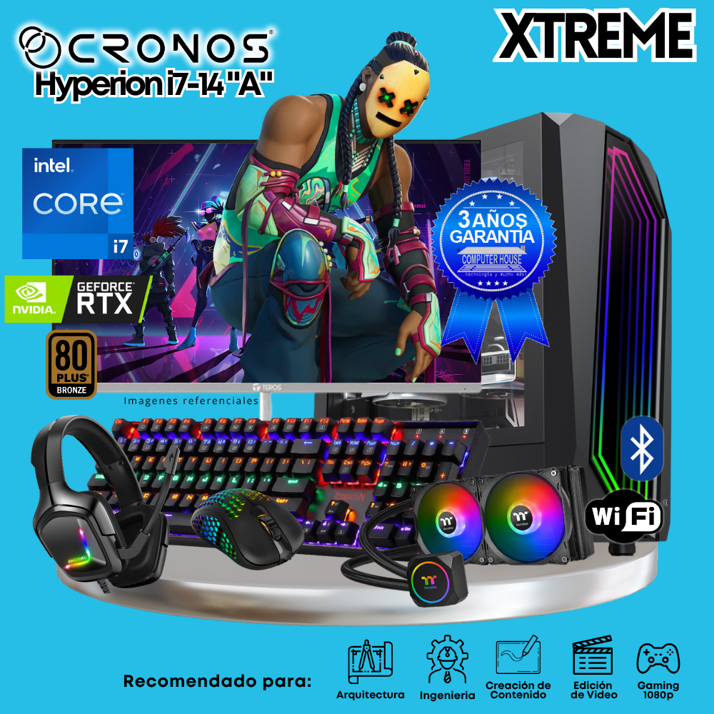 PC Xtreme CRONOS Hyperion i7-14 "A", 32GB DDR5 RAM, 1TB SSD, RTX5060 8GB, Liquid Cooling, 27″ FHD 165Hz Monitor, Wi-Fi &amp; Bluetooth.