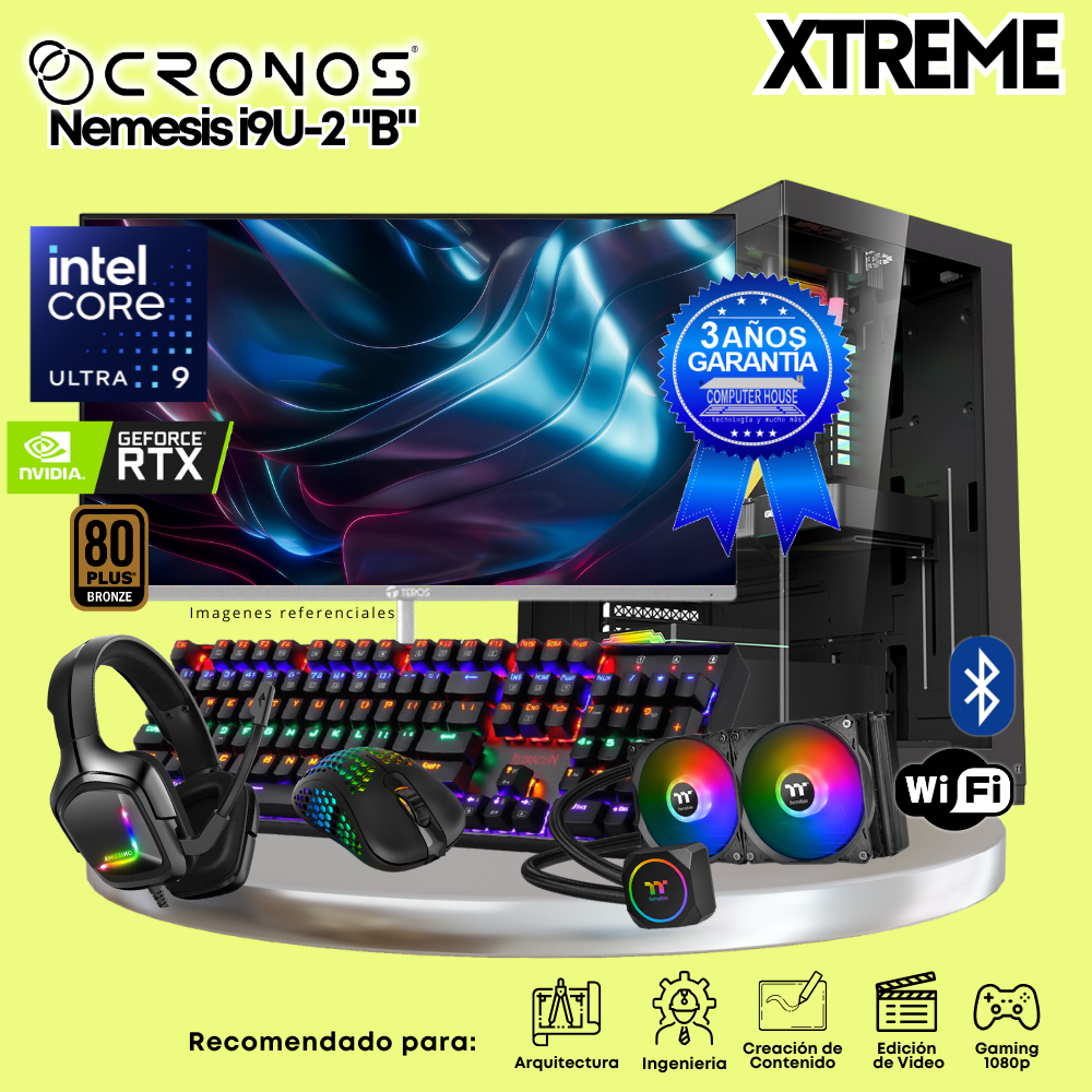 PC Xtreme CRONOS Nemesis U9-2 "B", 32GB DDR5 RAM, 2TB SSD, RTX5060 8GB, Liquid Cooling, 27″ FHD 240Hz Monitor, Wi-Fi &amp; Bluetooth.