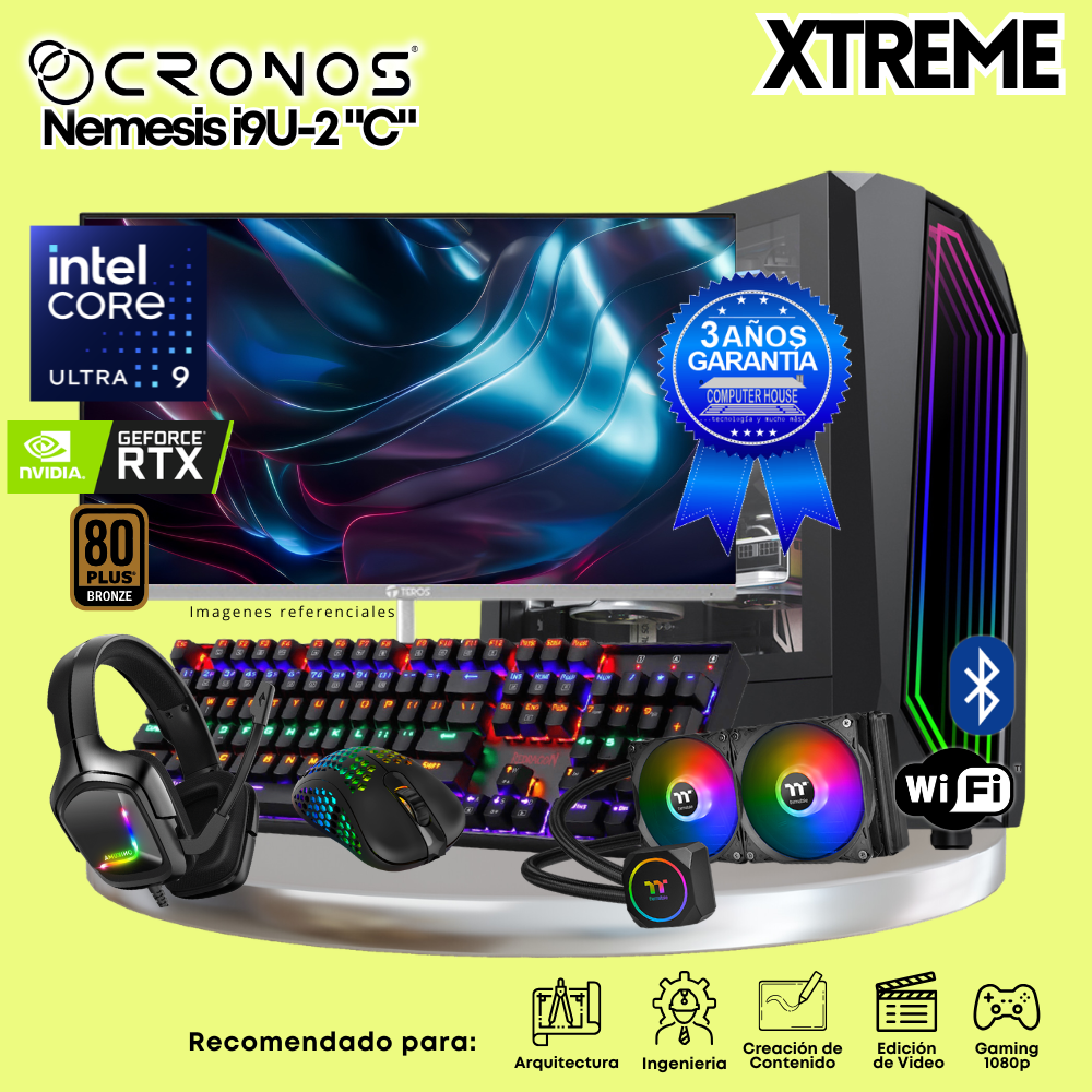 PC Xtreme CRONOS Nemesis U9-2 "C", 64GB DDR5 RAM, 2TB SSD, RTX5060Ti 16GB, Liquid Cooling, 27″ FHD 180Hz Monitor, Wi-Fi &amp; Bluetooth.