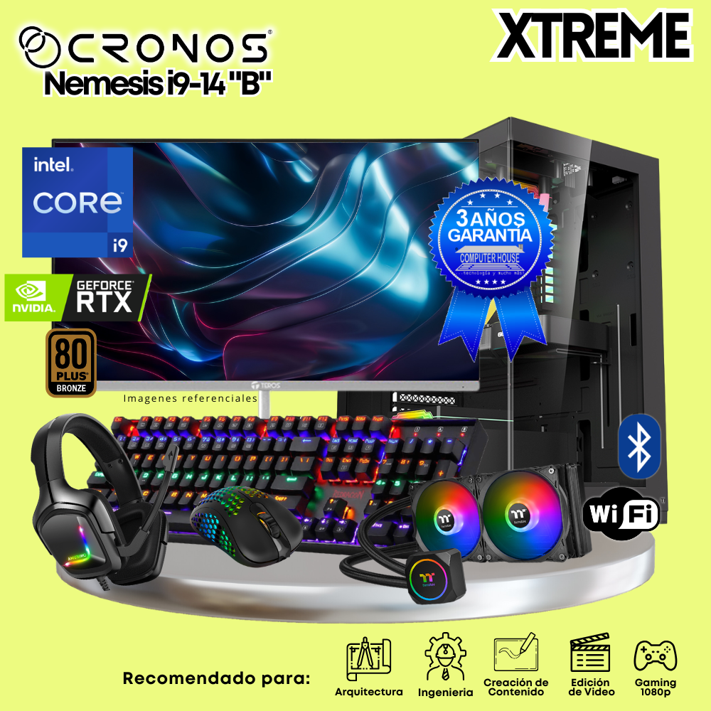 PC Xtreme CRONOS Nemesis i9-14 "B", 32GB DDR5 RAM, 2TB SSD, RTX5060 8GB, Liquid Cooling, 27″ FHD 240Hz Monitor, Wi-Fi &amp; Bluetooth.