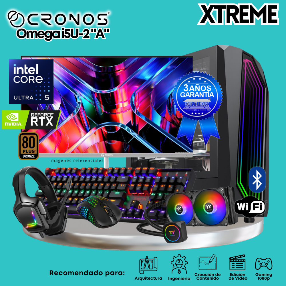 PC Xtreme CRONOS Omega U5-2 "A", 32GB DDR5 RAM, 1TB SSD, RTX5060 8GB, Liquid Cooling, 27″ FHD 165Hz Monitor, Wi-Fi &amp; Bluetooth.