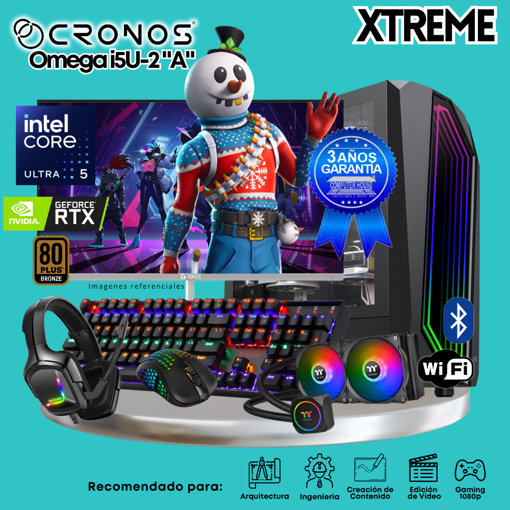 PC Xtreme CRONOS Omega U5-2 "A", 32GB DDR5 RAM, 1TB SSD, RTX5060 8GB, Liquid Cooling, 27″ FHD 165Hz Monitor, Wi-Fi &amp; Bluetooth.