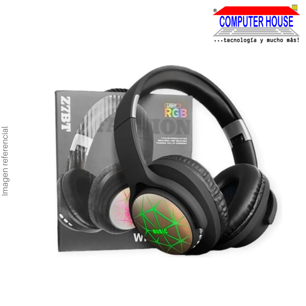 Audífono Inalámbrico Z7BT vincha con Luces RGB, Bluetooth, Micrófono - Negro