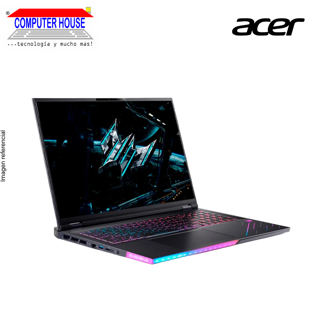 Laptop ACER Predator Helios 18, Core Ultra 9-275HX, RAM 32GB DDR5, SSD 1TB, Nvidia GeForce RTX5080 16GB, 18" FHD 250Hz, Teclado en Inglés, Windows 11.