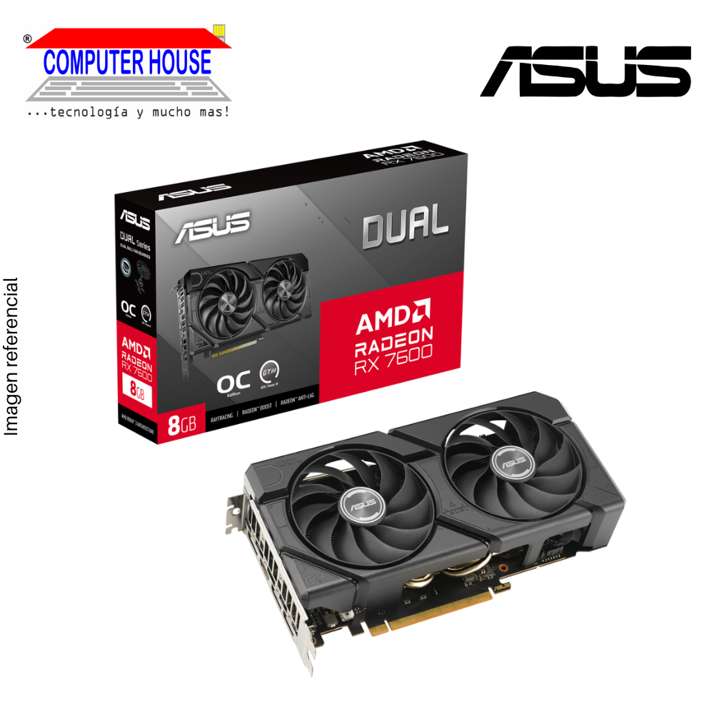 ASUS RX7600 8GB Video Card, GDDR6, DUAL, AMD Radeon, 3xDisplayPort, 1xHDMI, PCI-e 4.0.