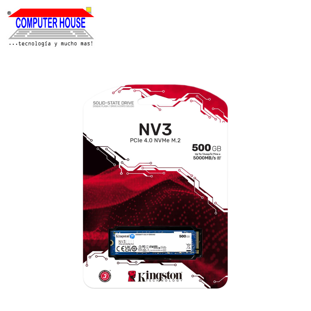 KINGSTON 500GB NV3 M.2 NVMe PCIe SSD (Max Read 5000Mb/s, Max Write 3000Mb/s).