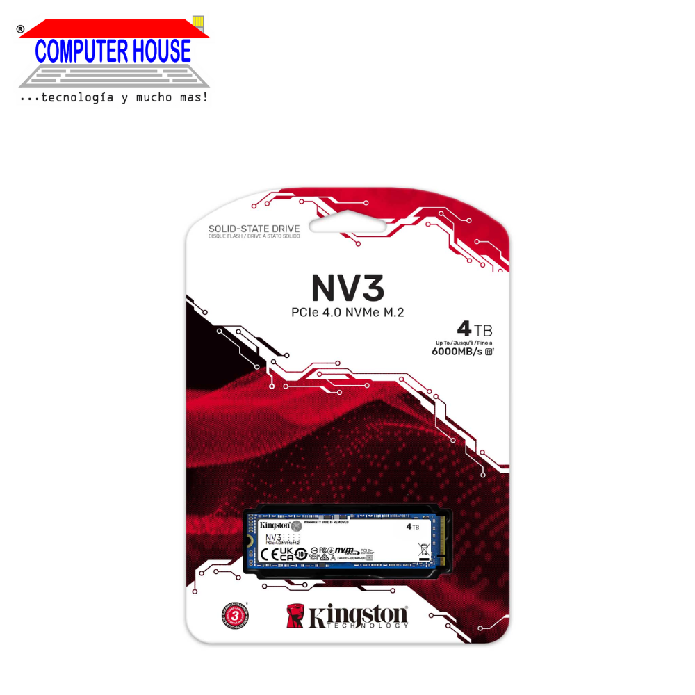KINGSTON 4TB NV3 M.2 NVMe PCIe SSD (Max Read 6000Mb/s, Max Write 5000Mb/s).