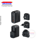 Cargador + Cable LDNIO Q366 USB-C a USB-C, GaN 65W PD + QC 4.0,  3 Puertos USB-A + 2 USB-C, Incluye adaptadores US/EU/UK, 1 metro, Negro.