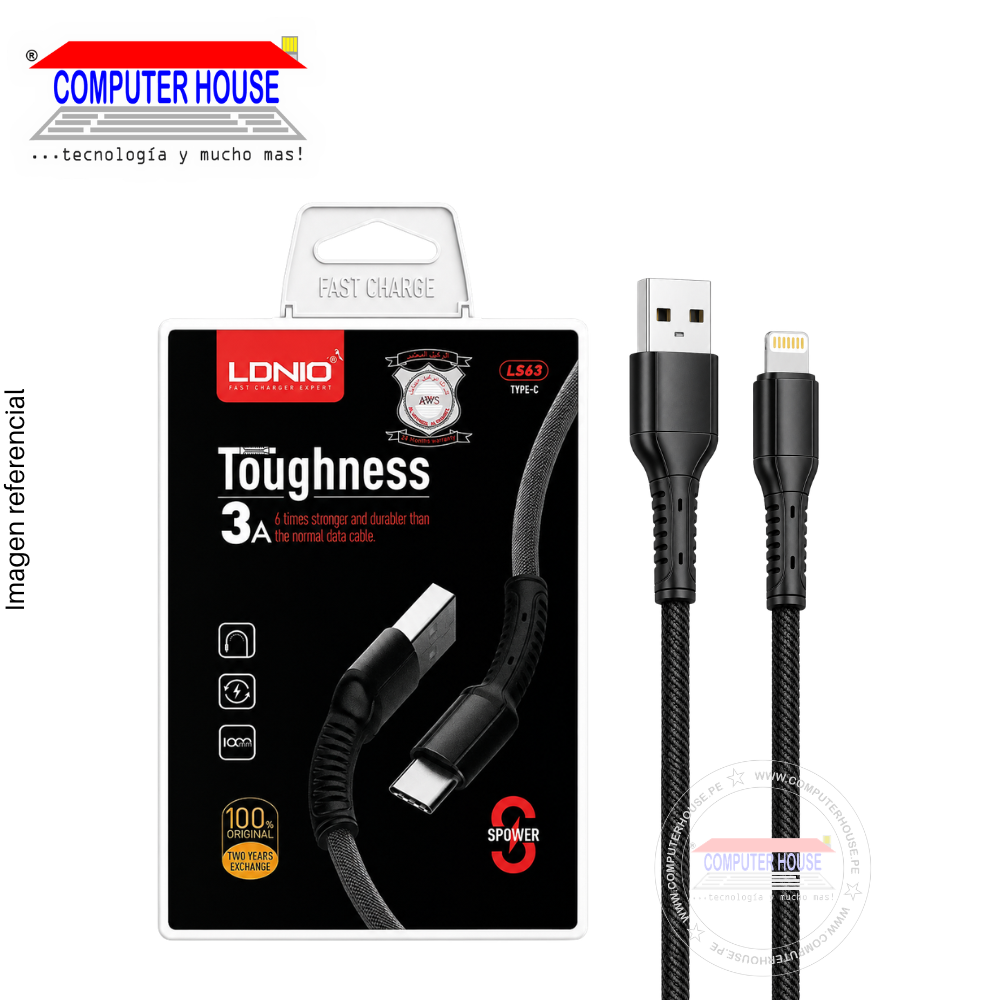 Cable LDNIO LS63 USB-A a Lightning, Carga Rápida 30W, 2.4A, 1 Metro, Gris.
