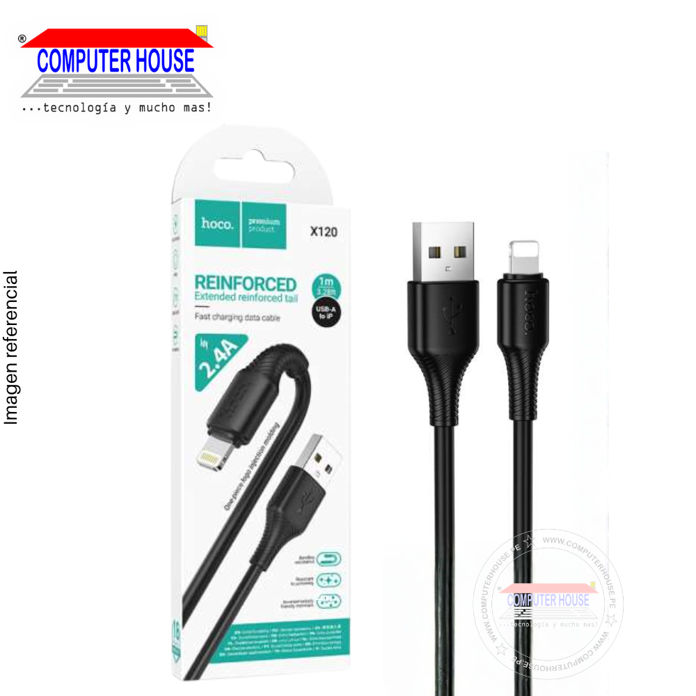 Cable HOCO X120 USB-A a Lightning, Carga 2.4A, 1 metro, Negro.