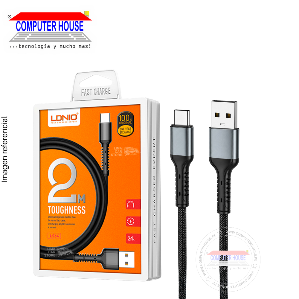 Cable LDNIO LS64 USB-A a USB-C, Carga Rápida 30W, 2 metros, Gris.