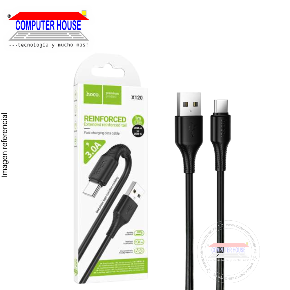 Cable HOCO X120 USB-A a USB-C, Carga Rápida 3A, 1 metro, Negro.