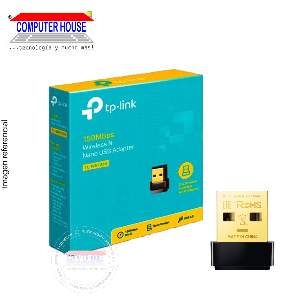 Adaptador WiFi TP-LINK TL-WN725N, Nano, 2.4GHz (hasta 150Mbps), USB-A.