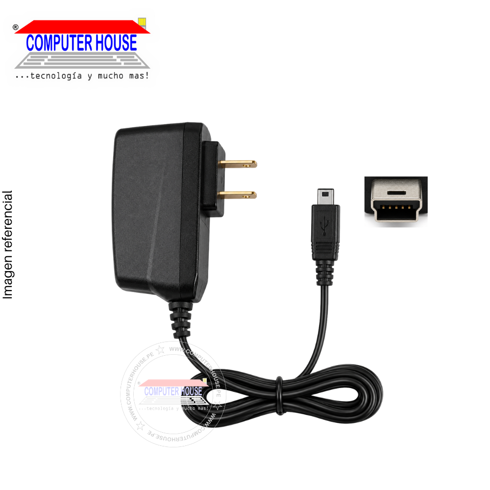 Adaptador de Corriente, Conector Mini USB(V3), Salida 5V, 800mA, Negro.