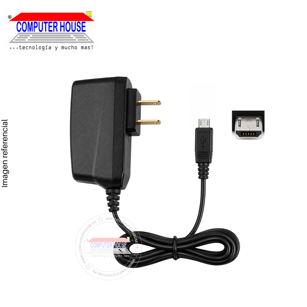 Adaptador de Corriente, Conector Micro USB(V8), Salida 12V 2A, 1 metro, Negro.