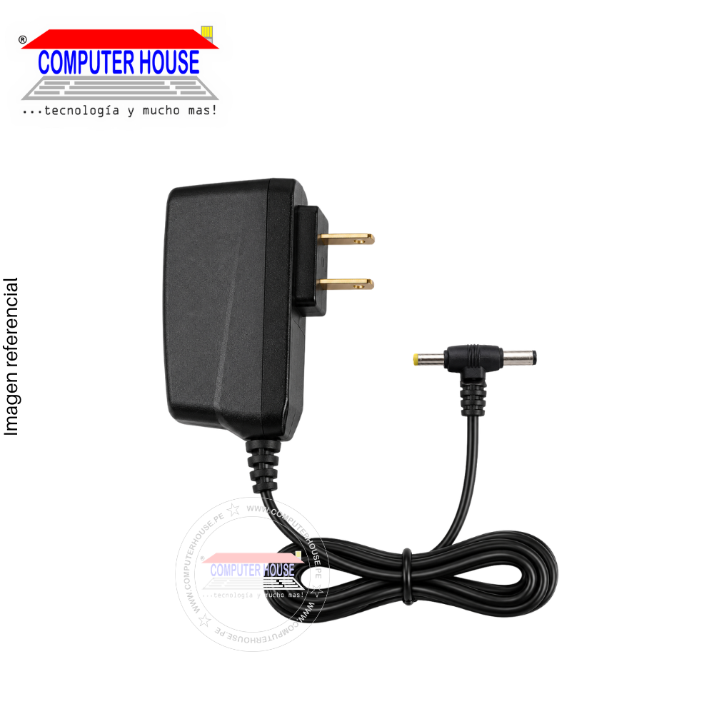 Adaptador de Corriente, Conectores DC 5.5 × 2.1 mm + 4.0 × 1.7 mm, Salida 12V 2A, 1 metro, Negro.