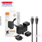 Cargador + Cable LDNIO Q2618 USB-C a USB-C, Global GaN 65W PD + QC 4.0, Doble Puerto USB-A y USB-C, Incluye adaptadores US/EU/UK, 1 metro, Negro.
