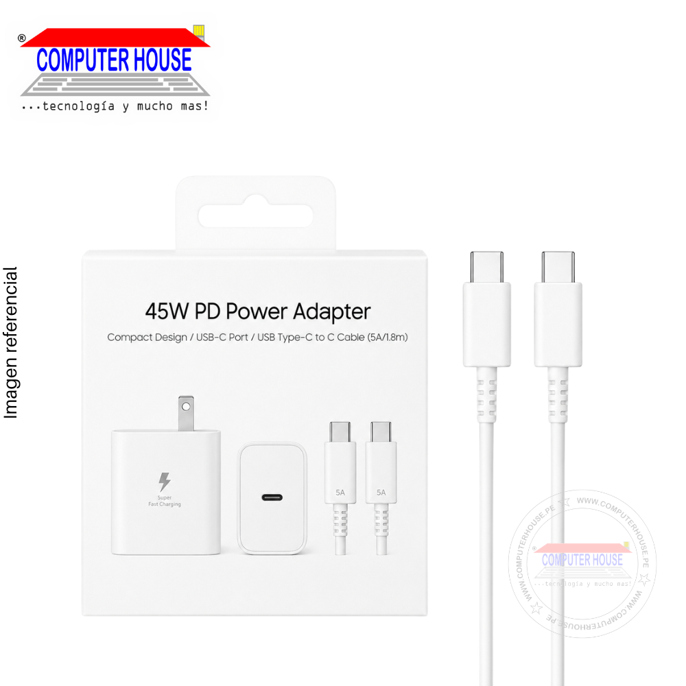 Cargador + Cable USB-C a USB-C, 45W, 1 metro, Blanco.
