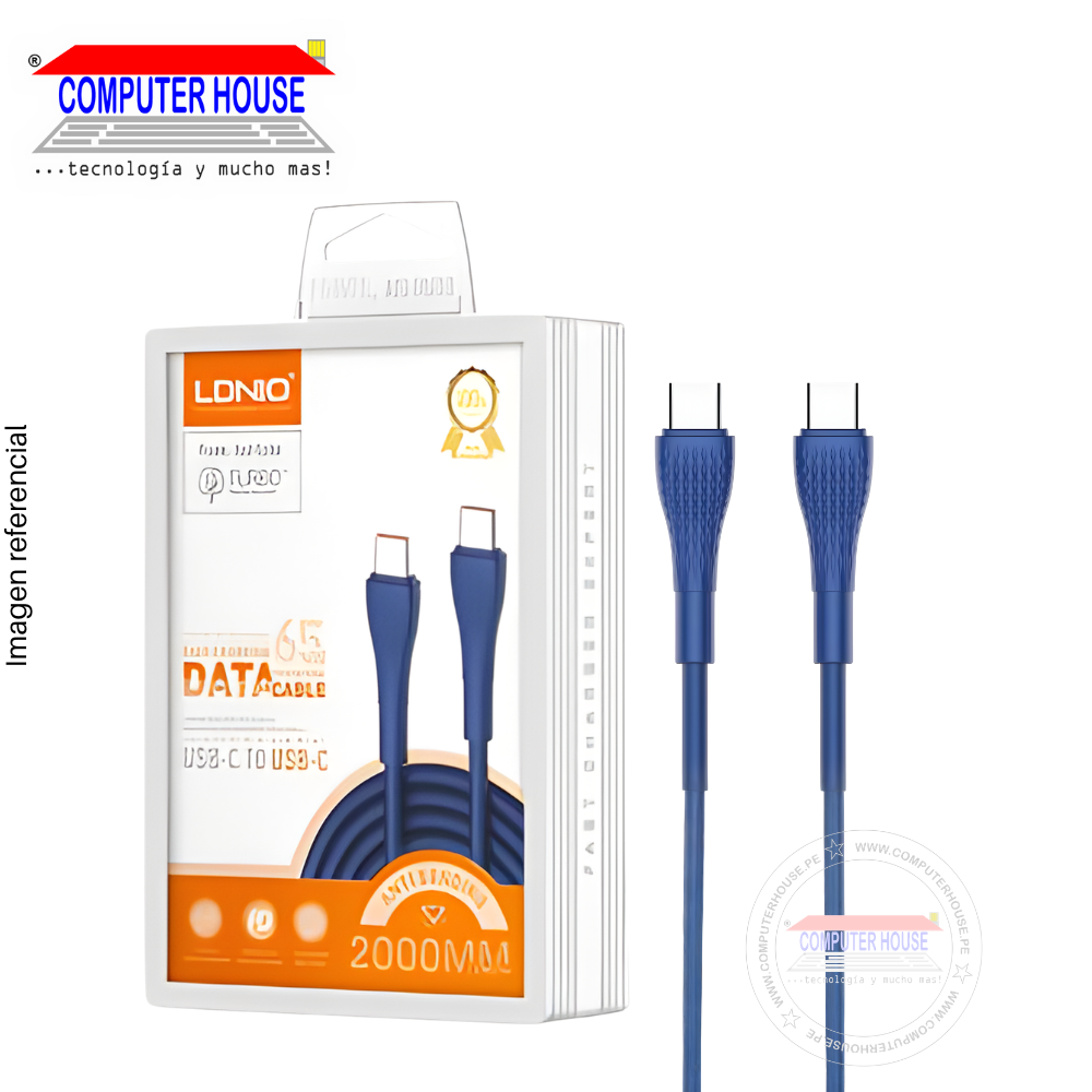 Cable LDNIO LC671C USB-C a USB-C, Carga Rápida PD 65W, 1 metro, Azul.
