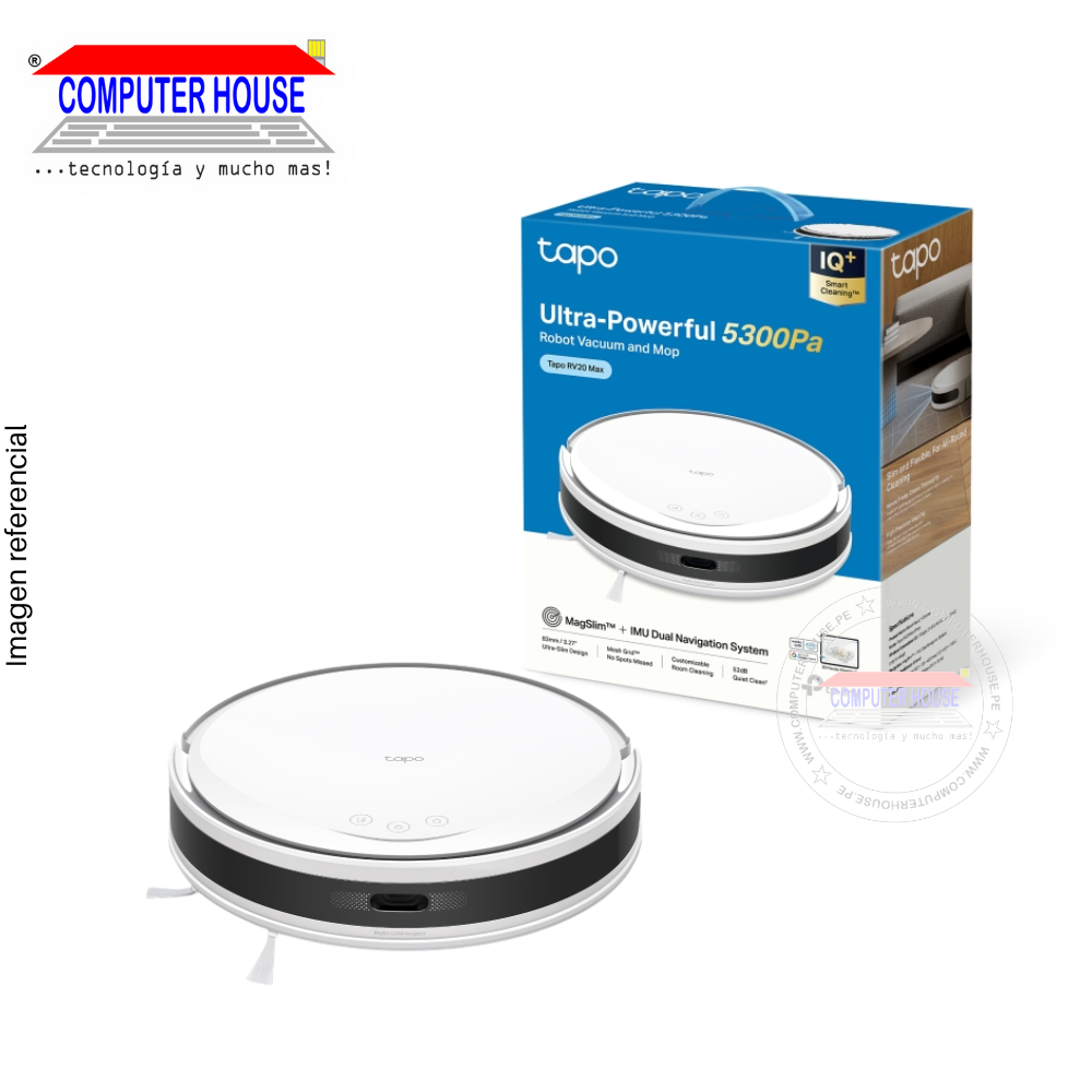 Aspiradora Robot TAPO RV20 Max, Limpieza personalizada, Potencia de Succión de 5300Pa, Sistema de navegación MagSlim™ LiDAR, Control por Voz y App.