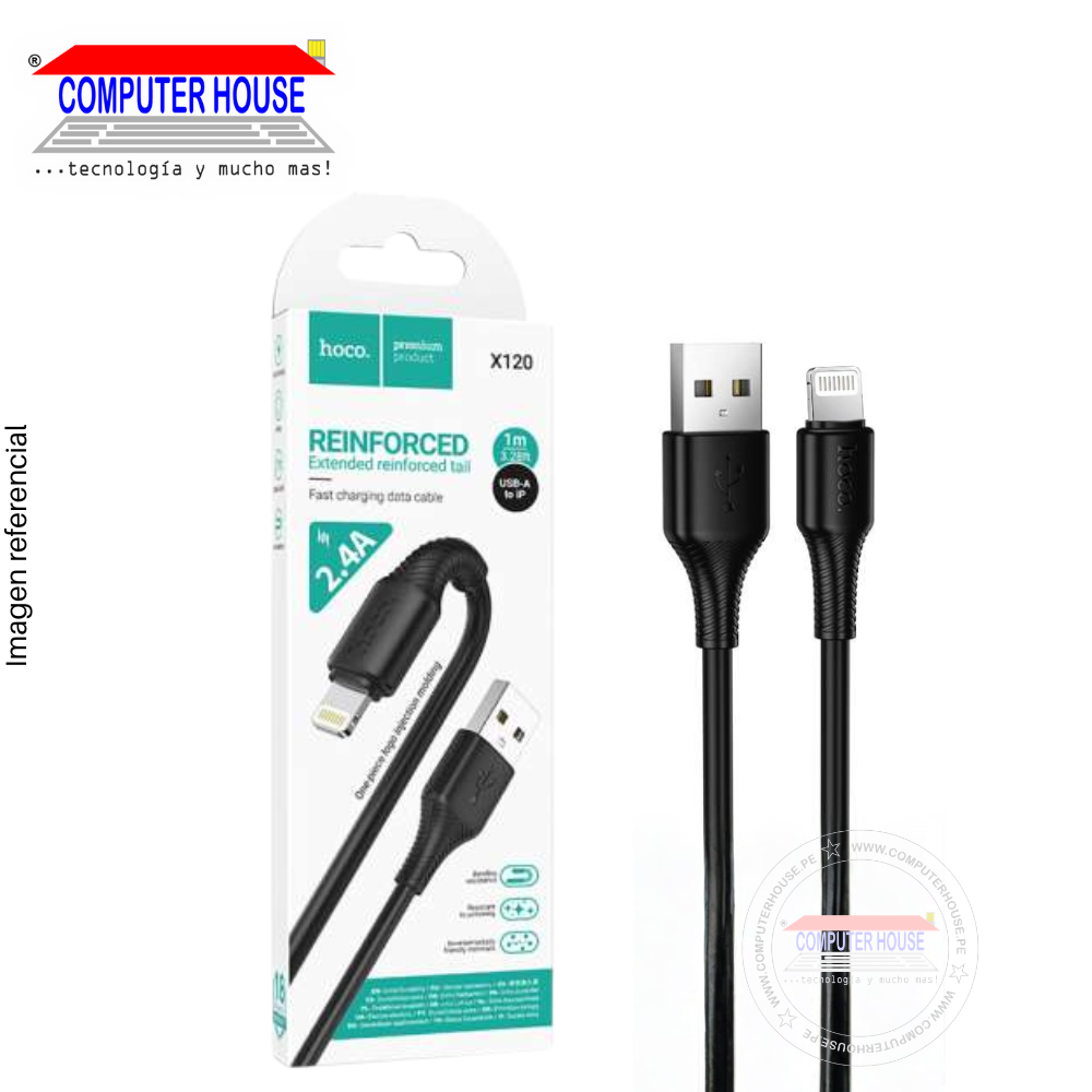 Cable HOCO X120 USB-A a Lightning, Carga 2.4A, 1 metro, Negro.