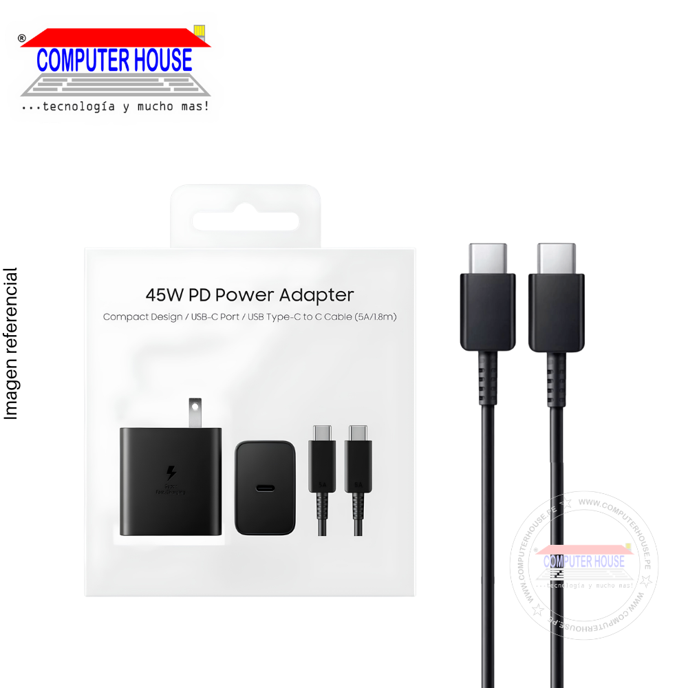 Cargador + Cable USB-C a USB-C, 45W, 1 metro, Negro.