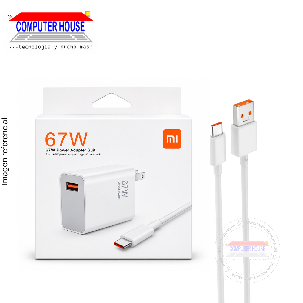Cargador + Cable XIAOMI USB-A a USB-C, 67W, HyperCharge, 1 metro, Blanco.