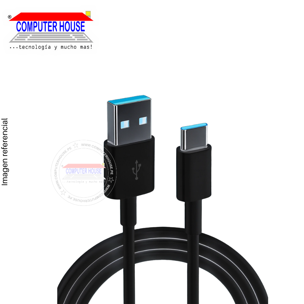 Cable USB-A a USB-C, 6A, 1 metro, Negro.