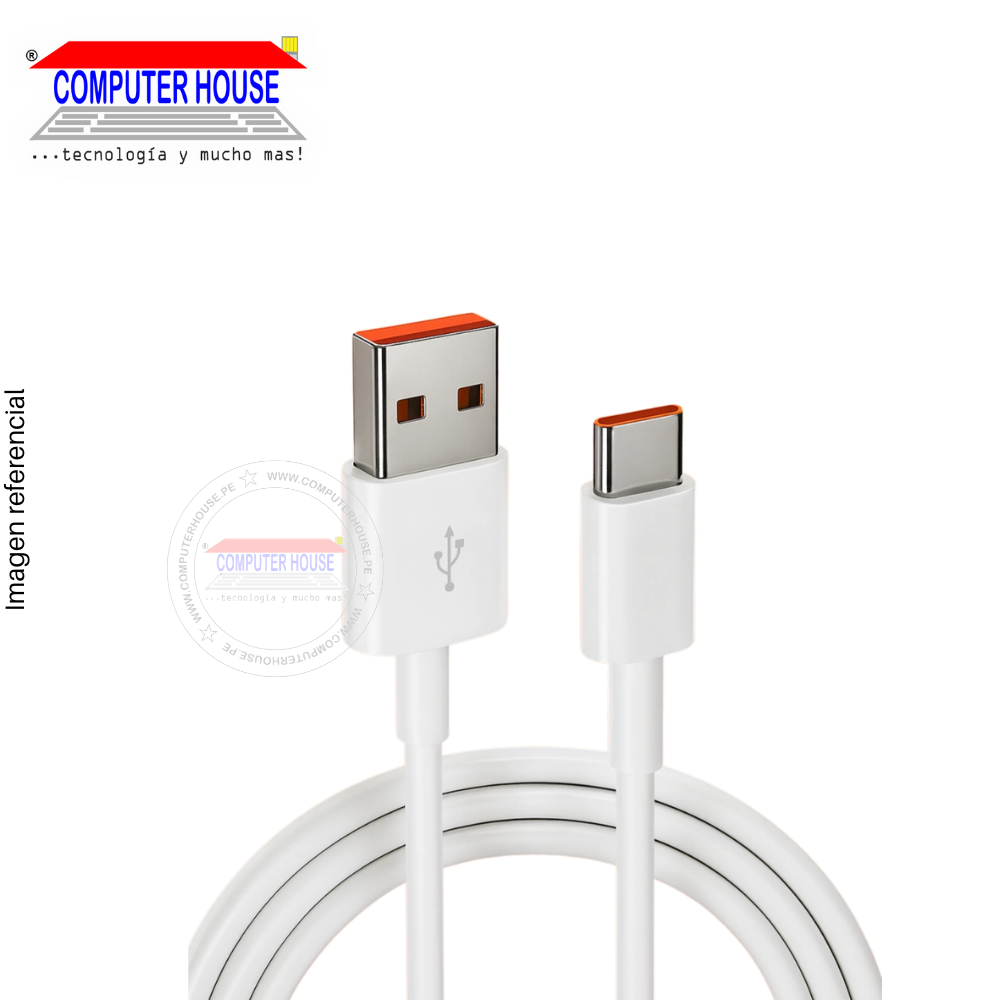 Cable USB-A a USB-C, 6A, 1 metro, Blanco.