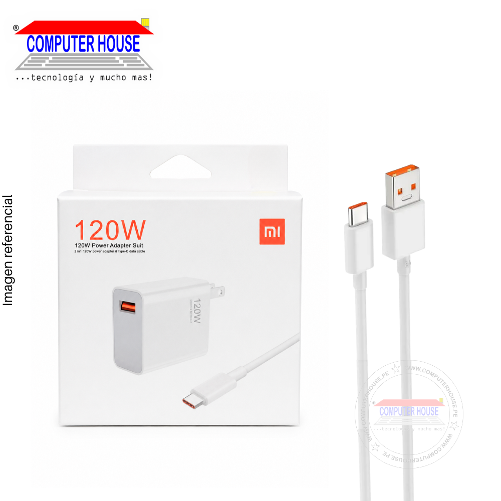 Cargador + Cable XIAOMI USB-A a USB-C, 120W, HyperCharge, 1 metro, Blanco.