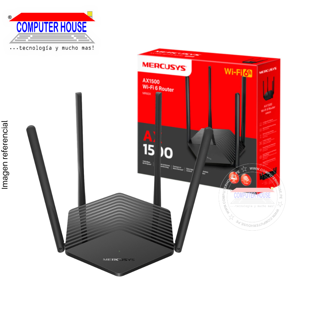 MERCUSYS MR80X Router, AX3000, Wi-Fi 6, Dual Band 2.4GHz (up to 574Mbps) and 5GHz (up to 2402Mbps)
