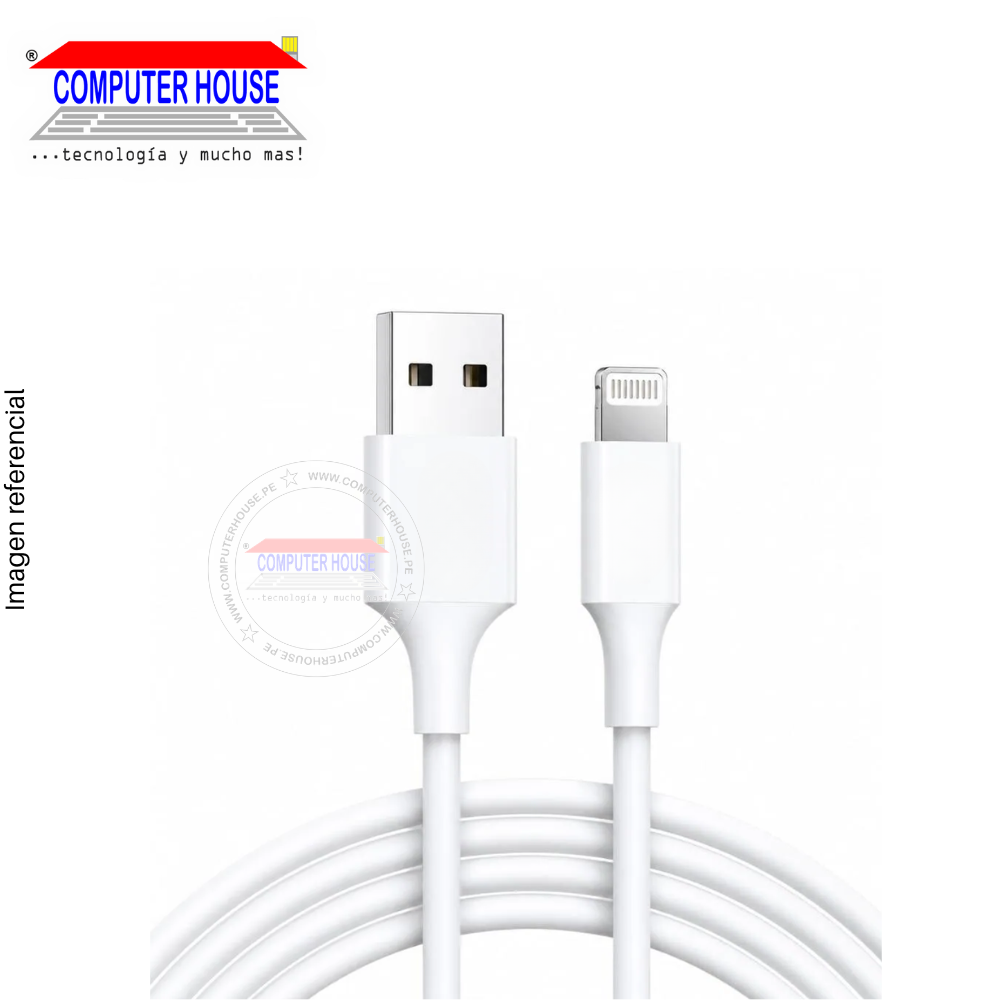 Cable USB-A a Lightning, 3.8A, 1 metro, Blanco.