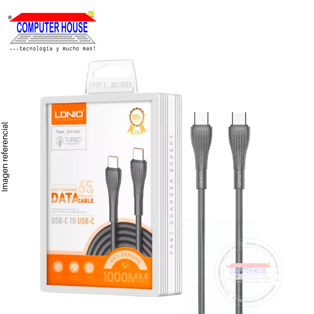 Cable LDNIO LC671C USB-C a USB-C, Carga Rápida PD 65W, 1 metro, Gris.
