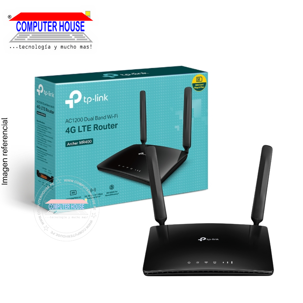 Router TP-Link Archer MR400, AC1200, 4G LTE / WAN, Doble Banda 2.4GHz (hasta 300Mbps) y 5GHz (hasta 867Mbps).