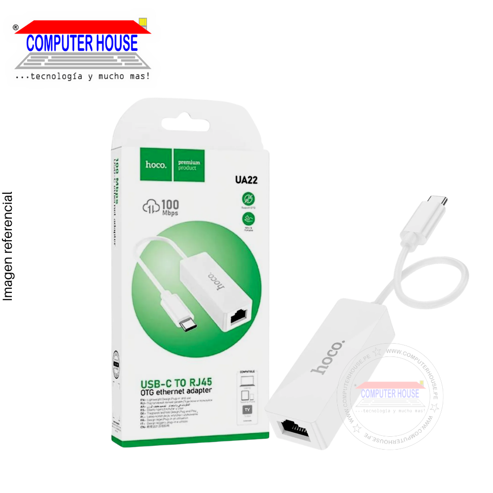 Adaptador de Red Ethernet HOCO UA22, 10/100/1000Mbps Gigabit, USB-C, 3.0.
