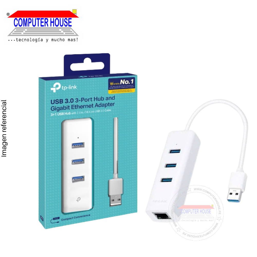 Adaptador de Red Ethernet TP-LINK TL-UE330, 10/100/1000Mbps Gigabit  + 3 Puertos USB, USB-A, 3.0.