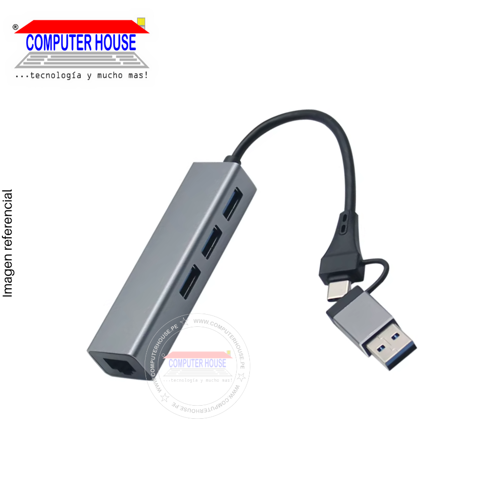 Ethernet to USB + Type-C Generic CLAN-100 network adapter, 10/100/1000Mbps Gigabit + 3PTOS USB.
