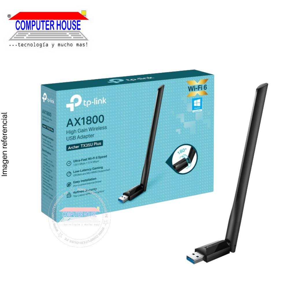 Adaptador WiFi TP-LINK Archer TX35U Plus, AX1800, OFDMA and MU-MIMO, Wi-Fi 6, Doble Banda 2.4GHz (hasta 574Mbps) y 5GHz (hasta 1201Mbps), USB-A.