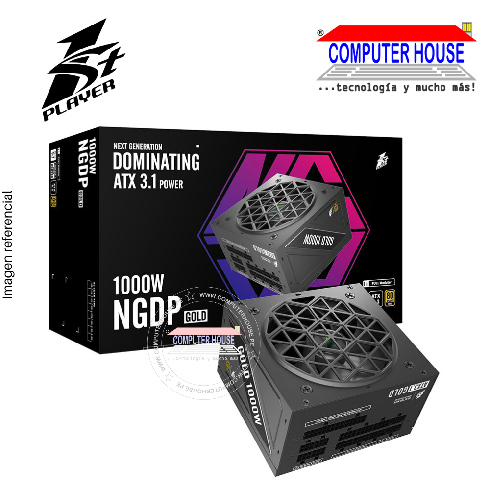 Fuente de Poder Certificada 1St Player 1000W, 80+ Gold, Full Modular, NGDP (HA-1000BA4)