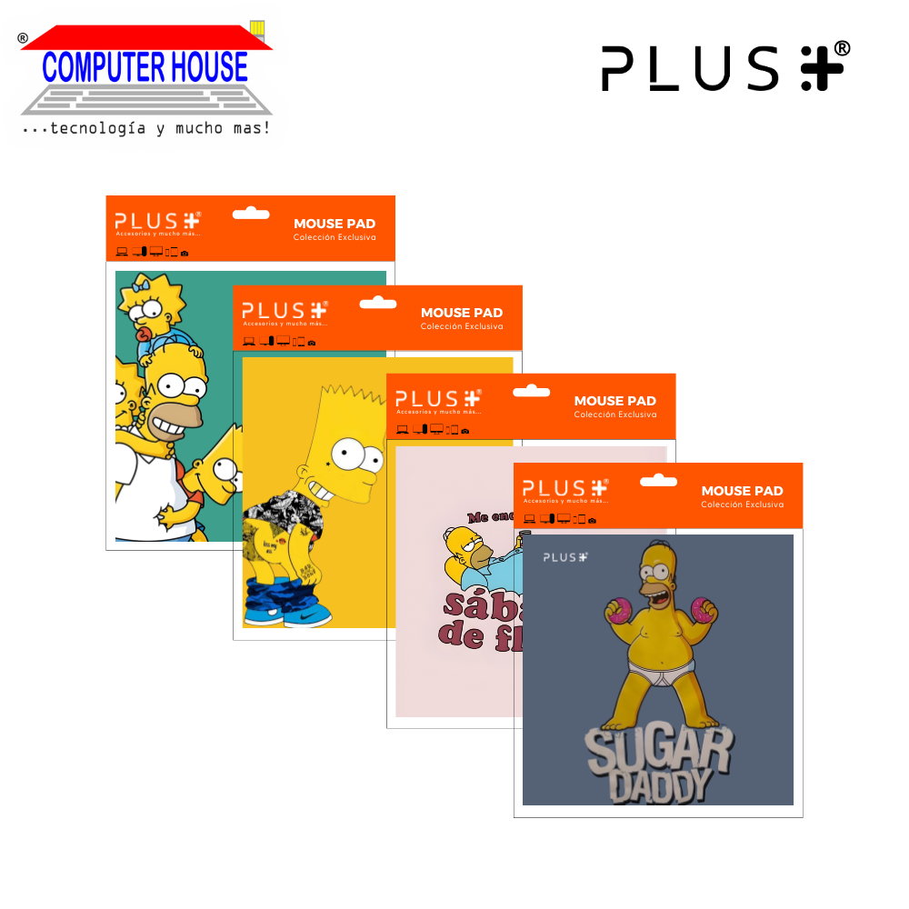 Pad Mouse Premium PLUS, colección Simpson , antideslizante, superficie de tela, 20x20x0.5cm, diseño variado.