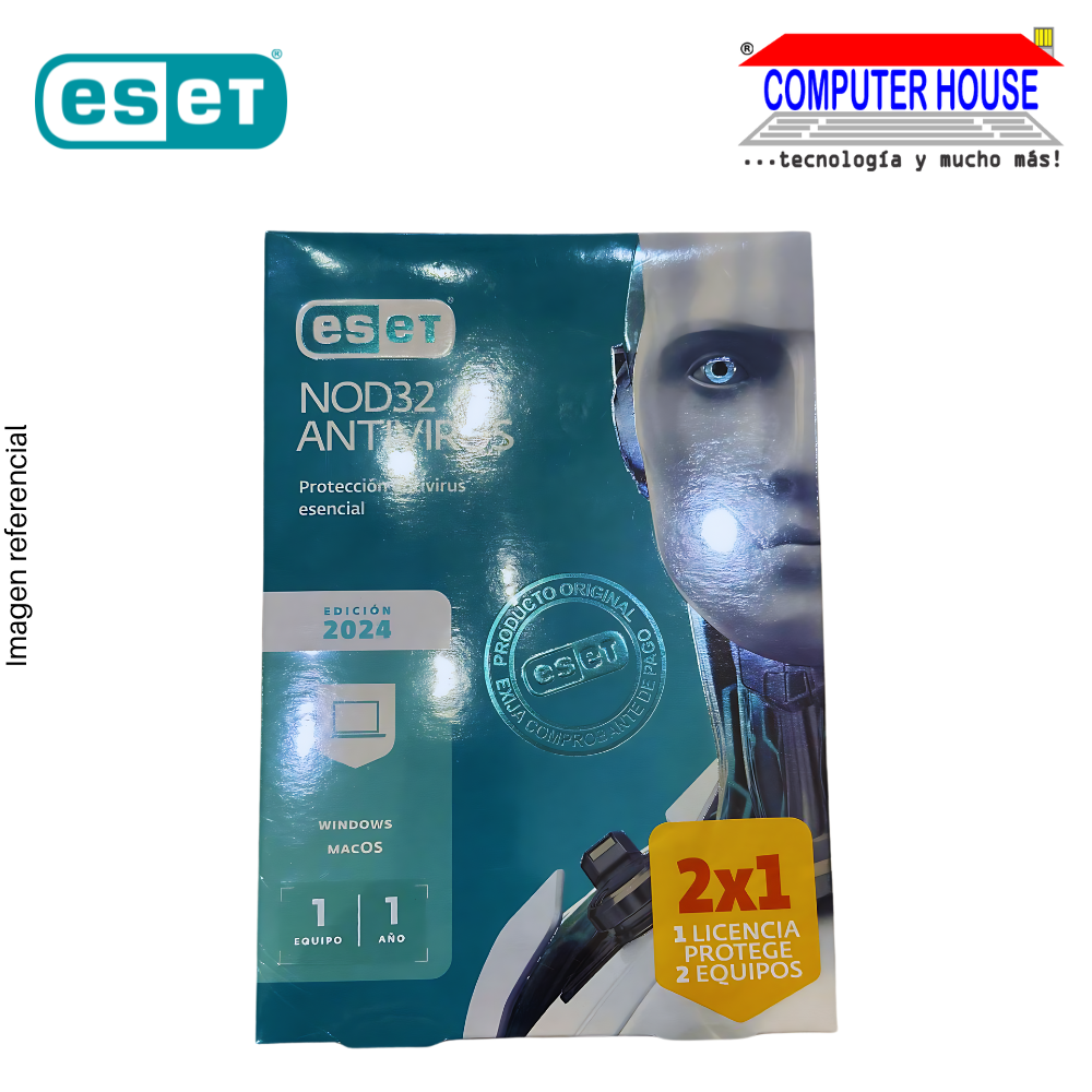 ESET NOD32 Antivirus 2024 Essential Protection, 1-year 2X1 License, 2 PCs. 