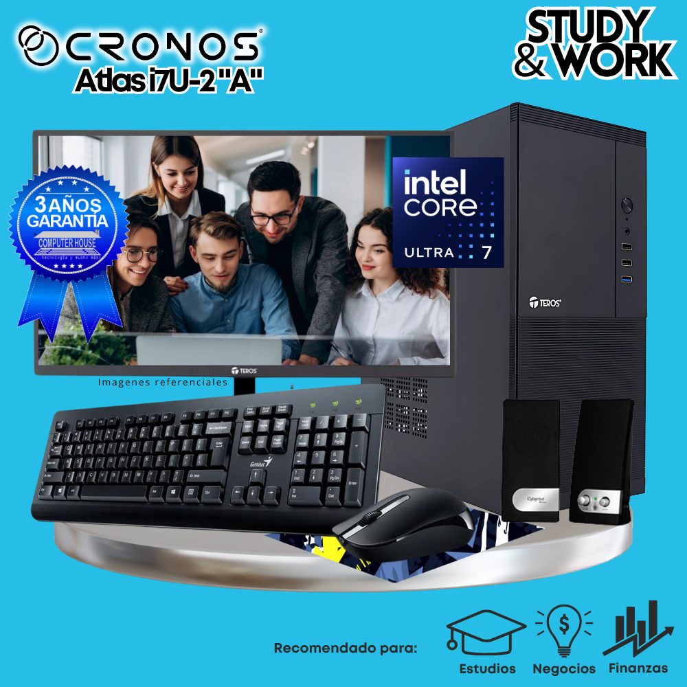 PC CRONOS Nova U7-2 "A", 8GB DDR5 RAM, 500GB SSD, 22″ FHD Monitor, Wi-Fi &amp; Bluetooth, Keyboard + Mouse Kit, Speakers or Headphones.